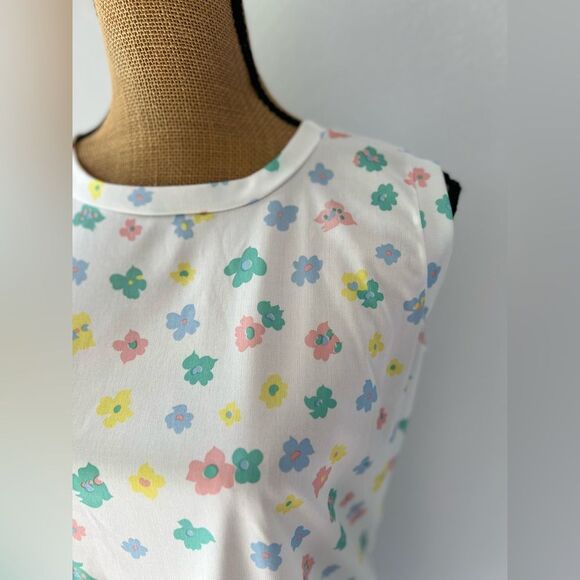 Vintage 70s Lucky Tops Multicolor Floral & White Sleeveless Top - Picture 8 of 13